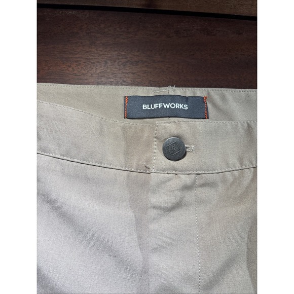 Bluffworks Original Pants Mens Size 38x32 Khaki Tan Relaxed Fit Travel Golf - Picture 10 of 15